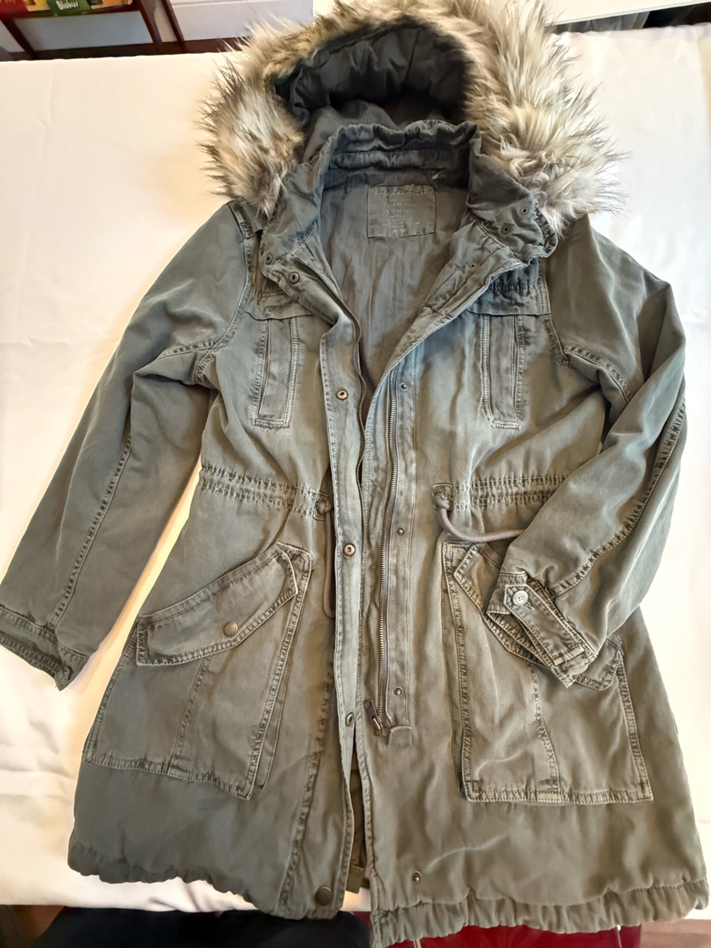 Vintage Y2K American Eagle Jacket Men's Med Military Parka Coat Fur Lined Hood